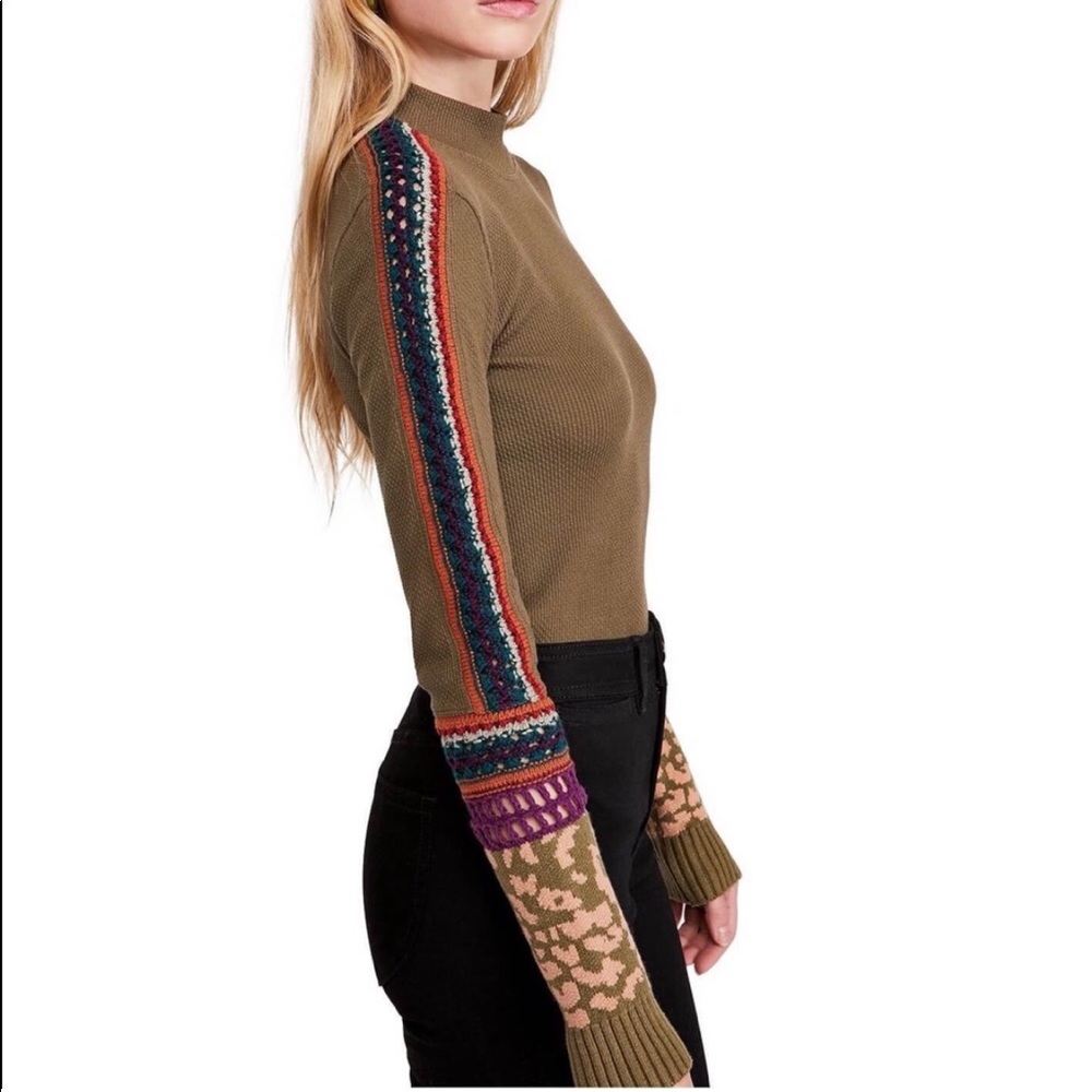 NEW FREE PEOPLE Switch It Up Contrast Knit Cuff Thermal Long Sleeve Top Small - Picture 2 of 6
